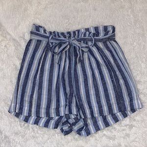 🩵🤍High Waisted Blue & White Striped Paper Bag Shorts